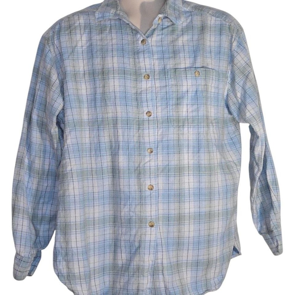 Classic Elements Mens XL Blue Plaid Button Down Shirt 100% Cotton Long Sleeve